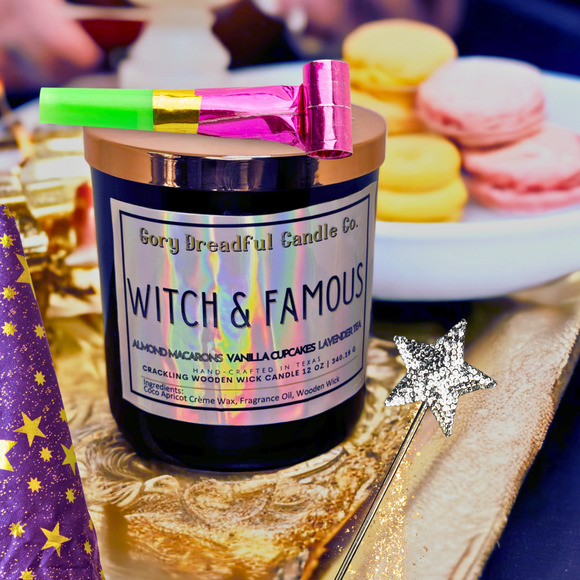Witch & Famous Crackling Wood Wick Candle: Almond Macaron Vanilla Cake Lav. Tea - Picture 4 of 10